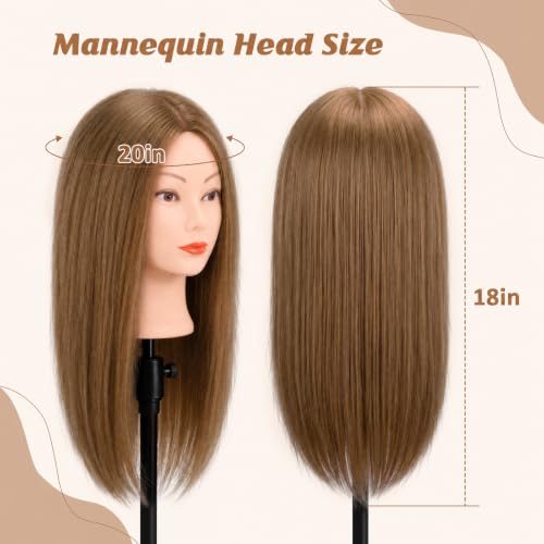 MYSWEETY 18" Mannequin Head with Real Human Hair & Clamp