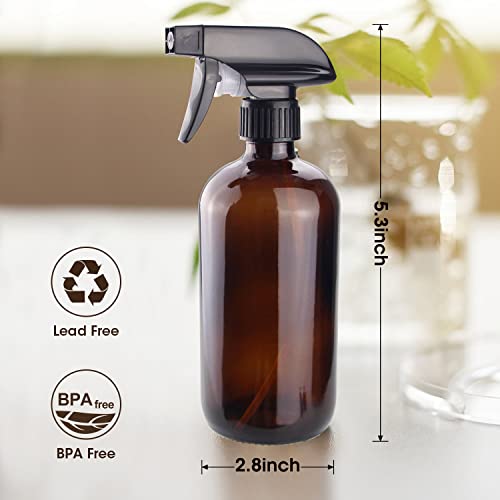 16 oz Amber Glass Spray Bottle with Adjustable Nozzle