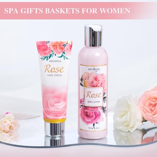 Rose Spa Gift Basket Set for Women | Self-Care Bath & Body