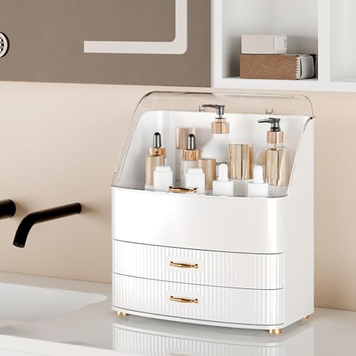 Makeup Organizer with Drawers & Transparent Lid | White