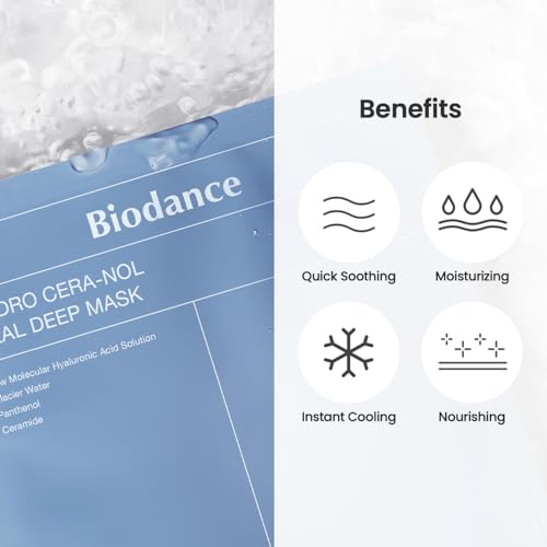 BIODANCE Hydro Cera-nol Real Deep Mask, Overnight Hydrogel Mask, Soothing, Moisturizing, Nourishing, 1.19oz(34g) x 4ea