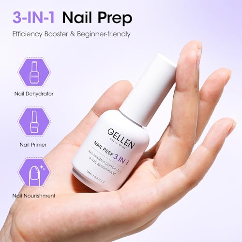 GELLEN 3-in-1 Nail Prep Dehydrator & Primer - Acid-Free 15ML, Air Dry, Nourishing