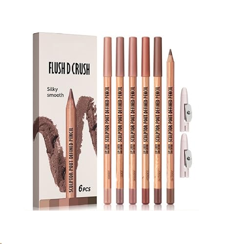 MAEPEOR Lip Liner Set 6Pcs Pure Natural Oak Brown Pink Red Series Lip Liners Smooth High Pigmented Matte Finish Lipliner Pen Kit (Set 02)