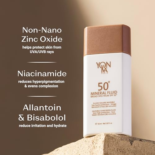 YONKA PARIS SPF 50 Mineral Fluid | Weightless Sheer Sunscreen No White Cast | 100% Non Nano Zinc Oxide Niacinamide | Fragrance Free Water Resistant | Daily Facial Sun Protection