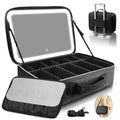 Upgraded Large Travel Makeup Bag with LED Mirror, 15¡± Professional Makeup Case with 3 Color Modes Dimming Lighted Mirror, Light up Cosmetic Make up Organizer with PU Leather Cover, Adjustable Dividers