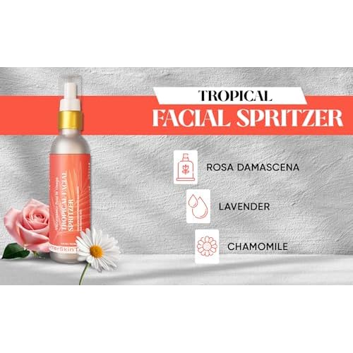 Facial Spritzer Bulgarian Rosewater Refresher Makeup Remover Spray for Face with Tropical Plant Extracts, Nut Oils, and Silk Amino