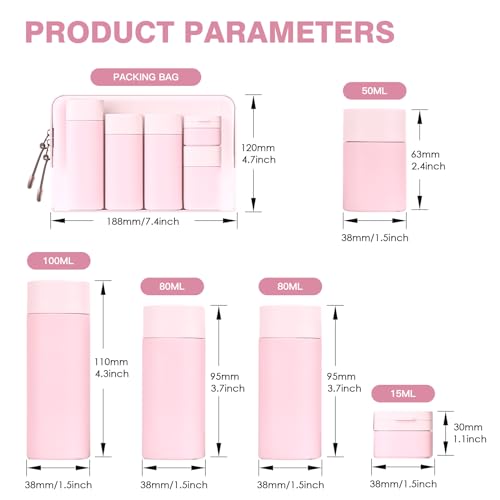 5-Pack TSA Approved Travel Bottles - Leak Proof Toiletry Containers