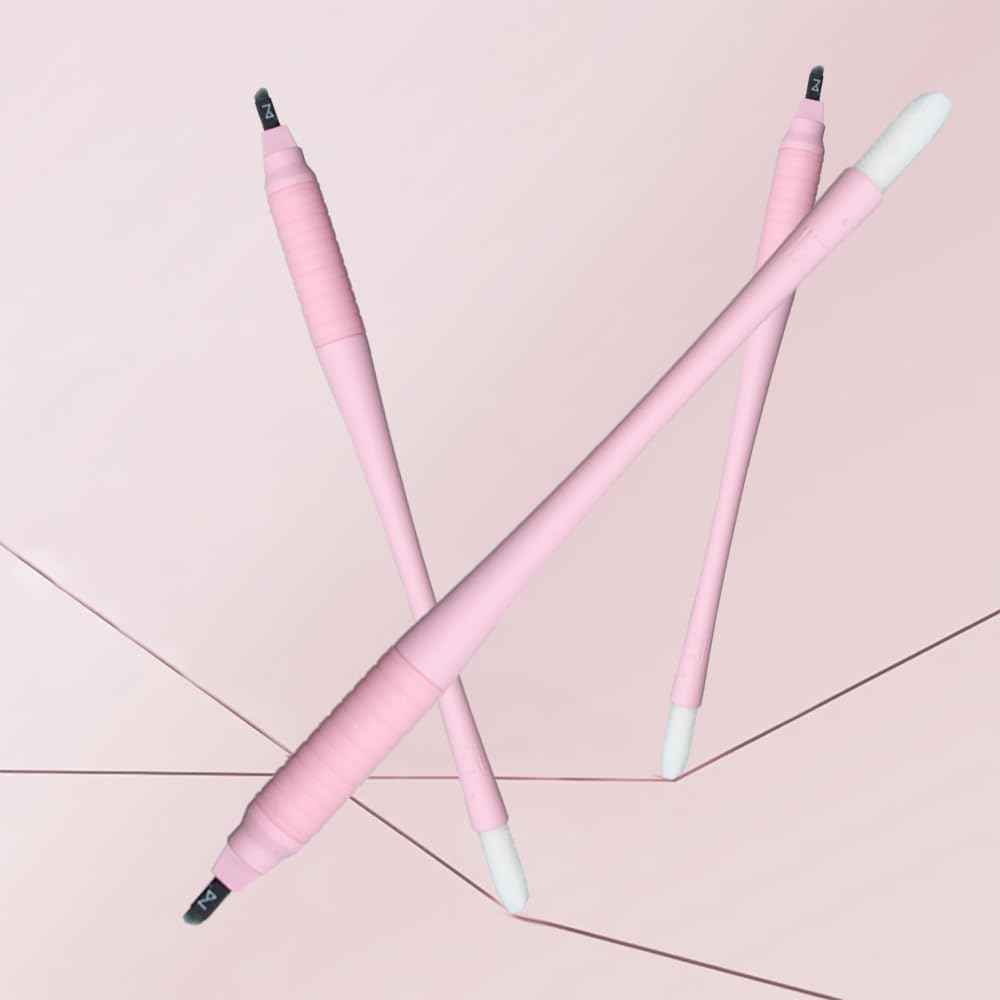 M Mellie's Signature Microblading Eyebrow Pen (Pack of 10) - Disposable Microblading Pen with Sterilized Blade, Comfortable Rubber Grip and Pigment Sponge for Flawless Bro (U18 NANO .15mm, Pink)