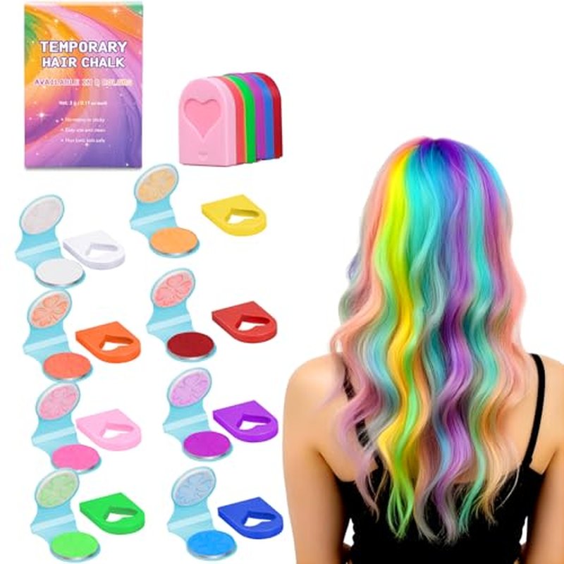 8 Colors Temporary Hair Chalk for Kids - Washable & UV Reactive
