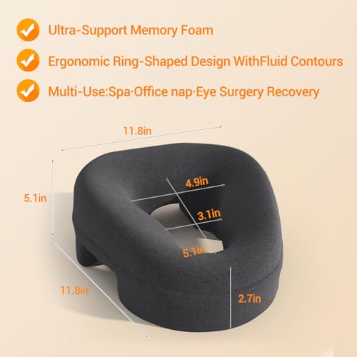 Face Down Pillow Massage Headrest for Bed, massage pillow on massage table, Piercing Pillows, Sleeping Pillow, Face Cradle After Eye Surgery, memory Removable Cover with Breathable Design, Dark Grey