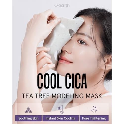 O¡¯earth Cool Cica Tea Tree Modeling Mask- Rapid Cooling & Pore Tightening Korean DIY Home Spa Mask - Easy to Use - Hydrating & Deep Pore Cleansing, Pack of 3, 1.01oz.