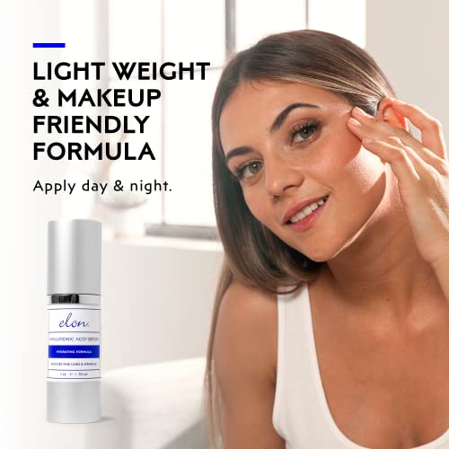 Elon Hyaluronic Acid Serum for Face & Neck - Revitalizing Daily Facial Serum Vitamin C and Hyaluronic Acid, E & Jojoba Oil - Promotes Deep Hydration & Collagen Production - Suitable for all Skin Types