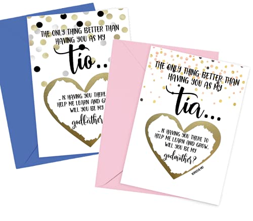 Spanish Will You Be My Godmother and Godfather Scratch Off Card, Set of 2 Cards and Envelopes for Tia and Tio, Padrino Padrina Proposal Cards from Niece Nephew (Tia/Tio Set)