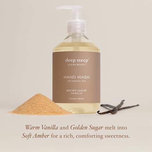 Deep Steep Liquid Hand Wash, Brown Sugar Vanilla, 17.6 oz ? Moisturizing Cleanser with Olive Oil, Aloe Vera, Glycerin & Hyaluronic Acid ? Vegan, Clean Beauty, Soft & Nourished Hands
