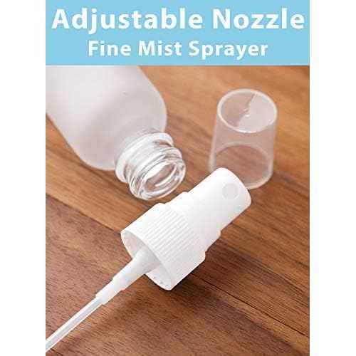 JUVITUS 1 oz Clear Frosted Glass Boston Round Bottle with White Fine Mist Spray (24 pack) + Funnel