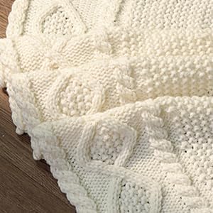 LimBridge Knitted Christmas Tree Skirt: 36 Inches Cream White Tree Skirt, Diamond Edge Cable Knit Thick Rustic Christmas Tree Decorations, Christmas Decor Xmas Holiday Home Party Decorations