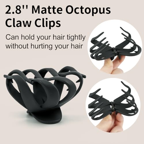 2.8" Medium Octopus Hair Clip for Thin Hair - Black Matte