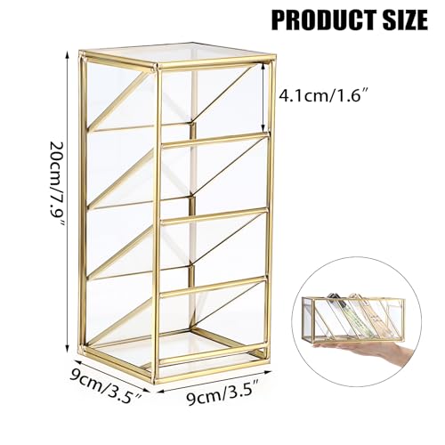 ELLDOO Rollerball Perfume Organizer, 4 Compartment Clear Glass Perfume Storage Holder Vintage Beauty Scent Holder, Metal Makeup Lipgloss Lipstick Display Case