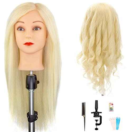 Blonde Mannequin Head with 80% Real Human Hair,28-30inches Long Hair Hairdresser Practice Training Head ,Manikin Cosmetology Makeup Manican Doll Head for Display Braiding Styling Curling