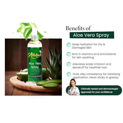 Allurials 99.75% Pure & Organic Aloe Vera Spray, Clinically tested & Dermatologist approved, Hydrates & Heals Dry & Damaged Skin & Hair- 12 Oz