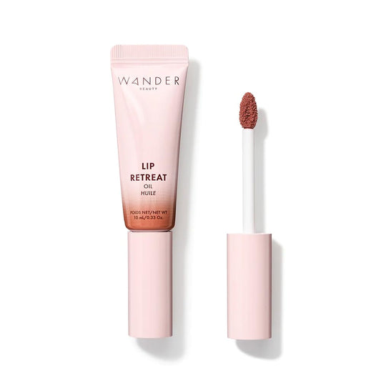 Wander Beauty Lip Retreat Oil - Tan Lines (Mauvey Nude) - 4 in 1 Tinted Lip Oil + Moisturizing Lip Gloss With Avocado, Vitamin E & Rosehip - Hydrating Luxurious Lip Care for Dry Lips - 0.33 fl oz