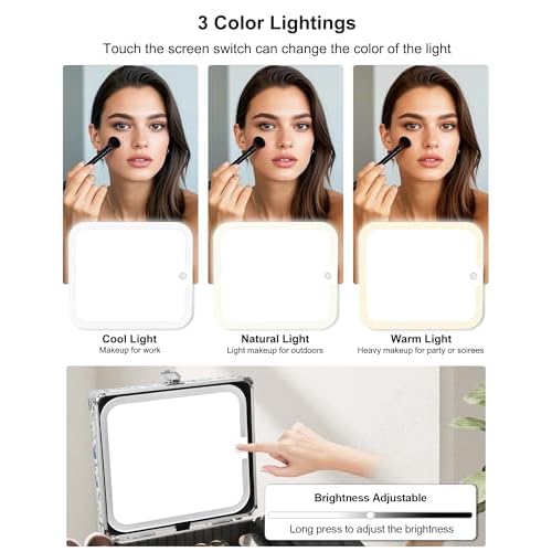 Relavel Makeup Bag with LED Mirror, Makeup Box Travel Train Case with Rechargeable Lighted Mirror, Cosmetic Brush Organizer Storage for Makeup Artists Gifts for Women and Girls, Floral Print