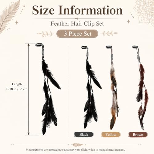 Feather Hair Clips, Boho Braided Extensions with Metal Buckle