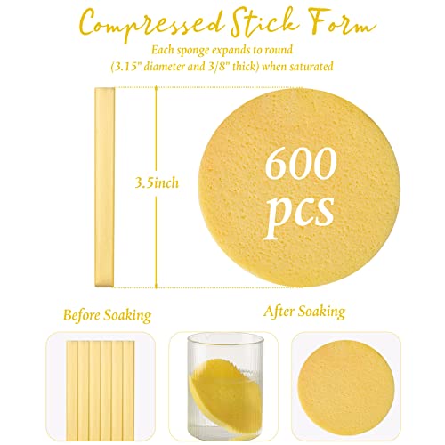 Foaincore 600 Pieces Compressed Facial Sponge Round Facial Sponge for Estheticians Face Sponges for Cleansing Face Wash Pads Disposable Sponges for Women Spa Exfoliating Cleansing(Yellow)