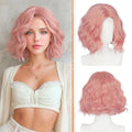 Haloo Pink Bob Wig for Women - Short Soft Wavy Lace Front 11 Inch