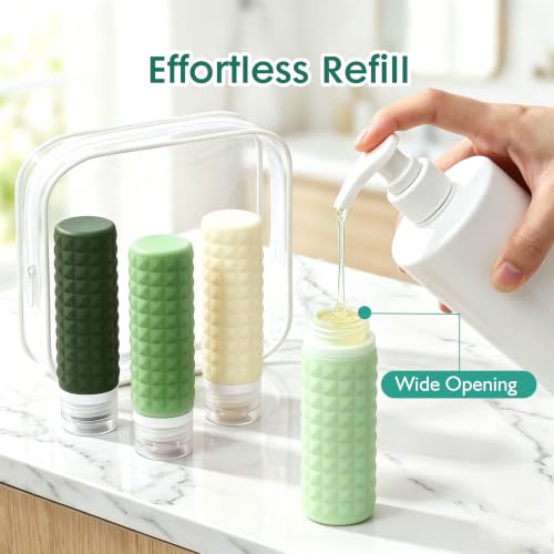Firstfooby Jungle Travel Bottles Set - TSA Approved Leak-Proof Silicone Toiletry Containers with Clear Bag