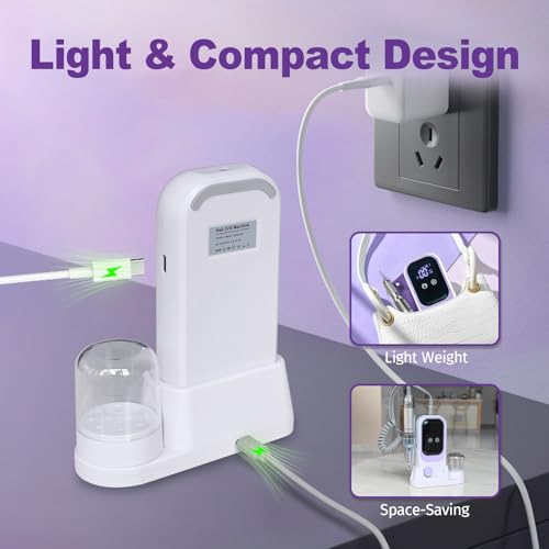 Nail Drill Professional Electric 35000RPM Nail Drill Kits Purple Portable Nail E File Machine with Bits & Base for Acrylic Gel Nail Polish Remover Cordless Rechargeable Nails Manicure for Salon Home
