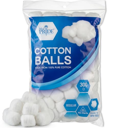 MED PRIDE 100% Pure Cotton Balls - Ultra Soft & Absorbent, 300 Ct