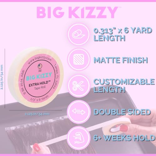 Big Kizzy Extra Hold Double Sided Hair Extension Tape, 0.313" x 6 yds
