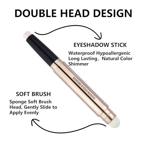Light Gold Eyeshadow Stick Makeup, Long-Lasting Waterproof Eye Shadow Pencil, Hypoallergenic Smudge-Proof Glitter Primer Palette Shimmer Eyeliner, Easy to Blend Eye Make Up