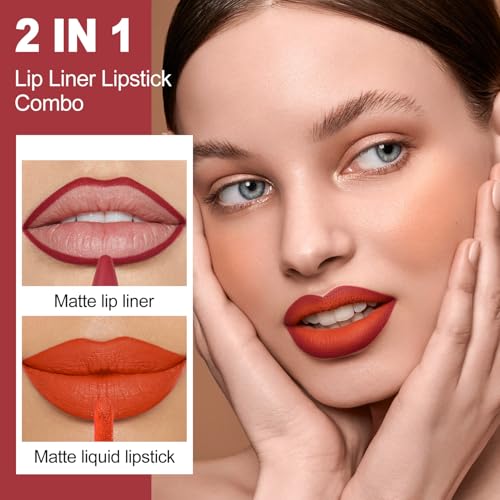 MAKI YIKA LGA01 Burgundy & Orange Matte Lip Liner & Liquid Lipstick Set