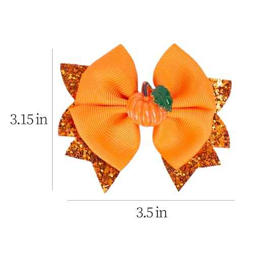 Thanksgiving Pumpkin Hair Bows for Girls, Orange Fall Hair Clips Handmade Grosgrain Hair Bow Metal Alligator Clips Hair Accessory for Thanksgiving Fall Holiday Halloween Festive