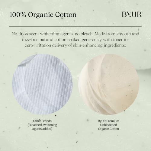 ByUR Green Wonder Toner Pads for Sensitive Skin - Gentle Exfoliation & Soothing, Organic Cotton, 70 Count