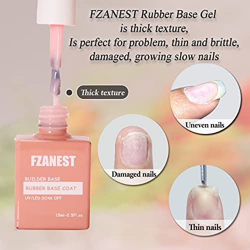 FZANEST Milky Pink Gel Nail Polish & Builder Rubber Base – 0.51 fl oz, UV/LED