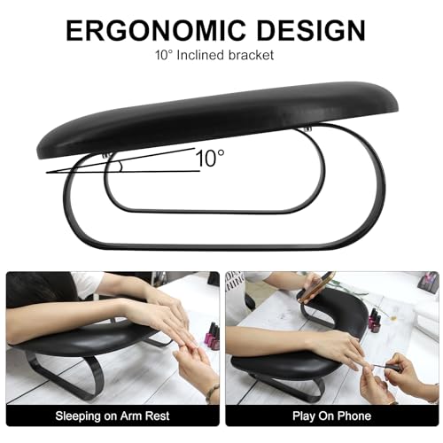 Manicure Arm Rest for Nails Tech,U Shaped Nail Arm Rest Stand,Soft PU Leather Manicure Hand Rest Holder Cushion with Detachable Bracket,Acrylic Nail Salon Home Use(Full Black)