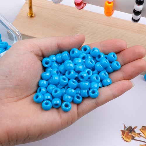 Auvoau 1000Pcs Pony Beads Bracelet 9mm Blue Plastic Barrel Pony Beads for Necklace,Hair Beads for Braids for Girls,Key Chain,Jewelry Making (Blue)