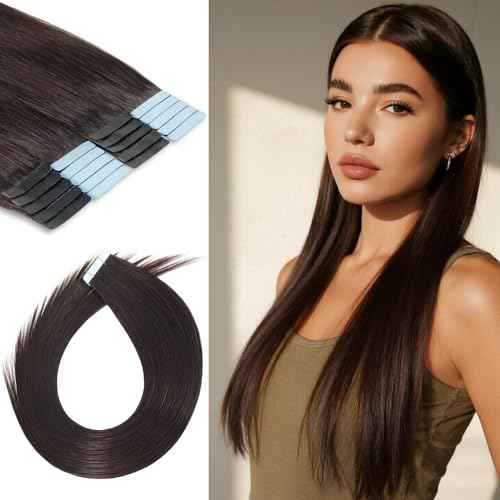 Tape in Hair Extensions Human Hair 20 Inch 50g 20Pcs Remy Human Hair Extensions Invisible Straight Seamless Tape in Extensions (20in, 50g, #2)