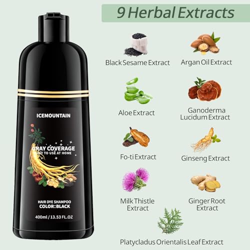 ICEMOUNTAIN Natural Black Hair Dye Shampoo for Gray Coverage