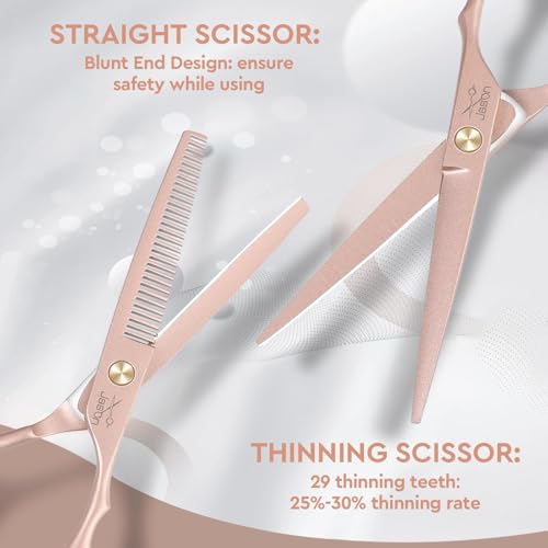 JASON 6-Inch Hair Cutting Scissors Set with Thinning Shears & Accessories, Rose Gold