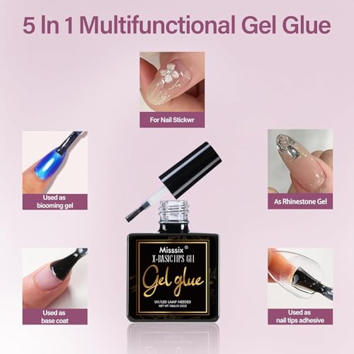 Misssix Short Almond Gel Nail Tips Kit, 216Pcs with UV Lamp