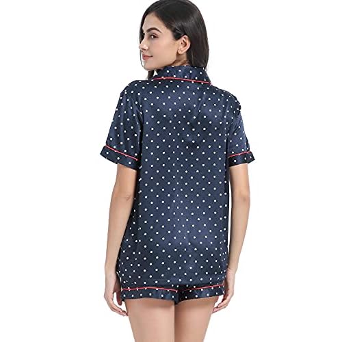 Women's Satin Pajama Set 2-Piece Sleepwear Loungewear Button Down Short Sleeve Silky PJ Set