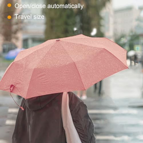 SIEPASA Windproof Travel Compact Umbrella-Automatic Umbrellas for Rain-Compact Folding Umbrella, Travel Umbrella Compact, Small Portable Windproof Umbrellas for Men Women Teenage.(Pink)