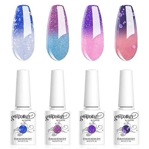 Vishine Gel Nail Polish Set -Color Changing Gel Nail Polish Set Sapphire Blue Purple Pink Laverder Color Changing Gel Polish Soak Off UV LED Thermal Temperature Art C040