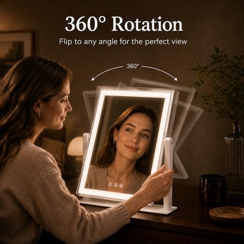 Lighted Makeup Mirror 17.3in with 10X/5X Magnifiers & 3 Color Modes