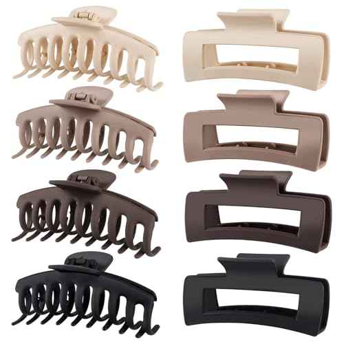 TOCESS Large Hair Claw Clips for Women Girls, 8PK Neutral Matte Jumbo Square Hair Clips for Thick, Thin, Long, Short, Curly Hair, Big Jaw Clip Set for Daily Use