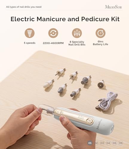 Electric Nail Drill Kit with 8 Bits and LED Light - 4600 RPM